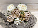 Artificial Rose Posies -  Dry Look with 6 Flowers (Cream Beige)