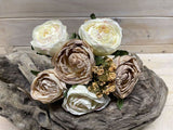 Artificial Rose Posies -  Dry Look with 6 Flowers (Cream Beige)
