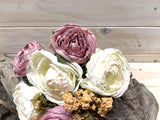 Artificial Rose Posies -  Dry Look with 6 Flowers (Cream Pink)