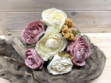 Artificial Rose Posies -  Dry Look with 6 Flowers (Cream Pink)