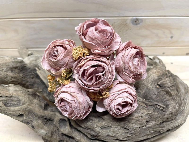Artificial Rose Posies -  Dry Look with 6 Flowers (Mauve Pink)