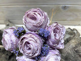 Artificial Rose Posies -  Dry Look with 6 Flowers (Purple Pink)