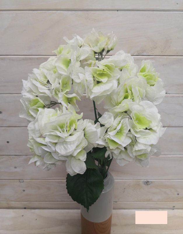 Artificial Hydrangea Bush with 5 Flowers - Large (Cream Green)