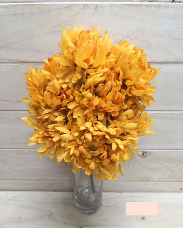 Artificial Chrysanthemum Bush w 7 Flowers (Golden Yellow)