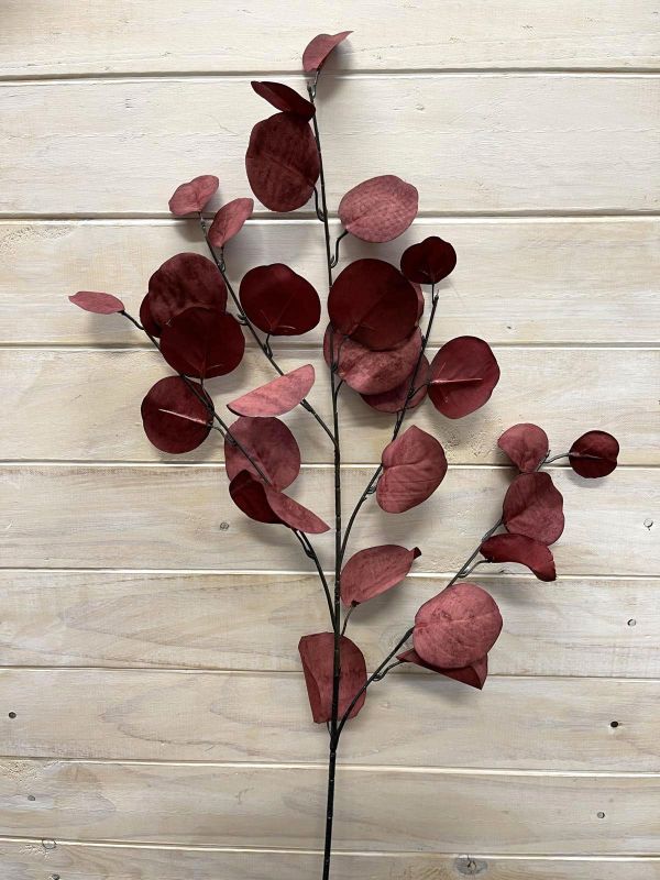 Artificial Large Round Eucalyptus Spray - Burgundy