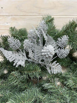 Silver artificial glitter pine cone bush, perfect for festive decor and floral arrangements, adding a touch of winter whimsy.