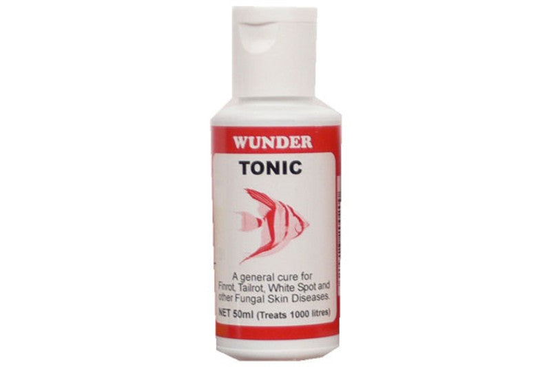 Wunder - Tonic 50mL for healthy aquariums, treats fungus and infections with effective ingredients like Acriflavin and Methylene Blue.