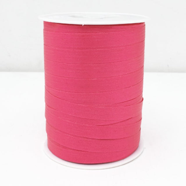 Cerise curling ribbon, 10mm wide and 250m long, perfect for wrapping gifts and crafting projects.