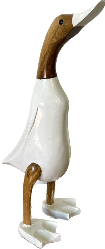 Charming white duck ornament, medium size (32 x 14 x 14 cm), perfect for enhancing home decor with a playful touch.