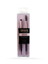 Glam By Manicare Precision Brow Duo Brush set featuring a slanted brush for defining brows and a spoolie for grooming.