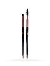 Glam By Manicare Precision Brow Duo includes a slanted brush for shaping brows and a spoolie for grooming and diffusing.