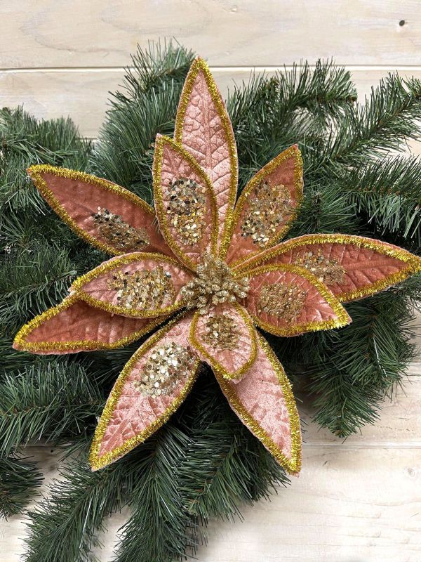 Artificial Flower Head - Long Petal Poinsettia (Rose Gold)