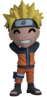 5-inch Youtooz vinyl figurine of Naruto Uzumaki, arms raised in joy, featuring orange jumpsuit and Konoha headband.