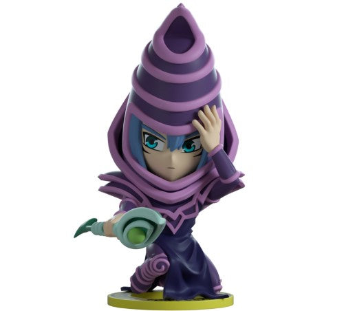 5-inch Youtooz Dark Magician vinyl figurine, poised with green staff, detailed purple robe, perfect for Yu-Gi-Oh! collectors.