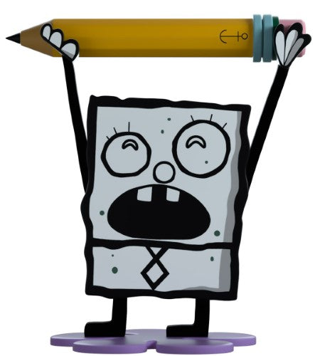 Youtooz Doodle Bob figurine, 4.4 inches tall, features scribbled design, asymmetrical eyes, and a pencil above his head.