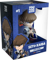 Youtooz Vinyl Figurine of Seto Kaiba, 5 inches tall, holding Blue-Eyes White Dragon cards in a detailed dynamic pose.