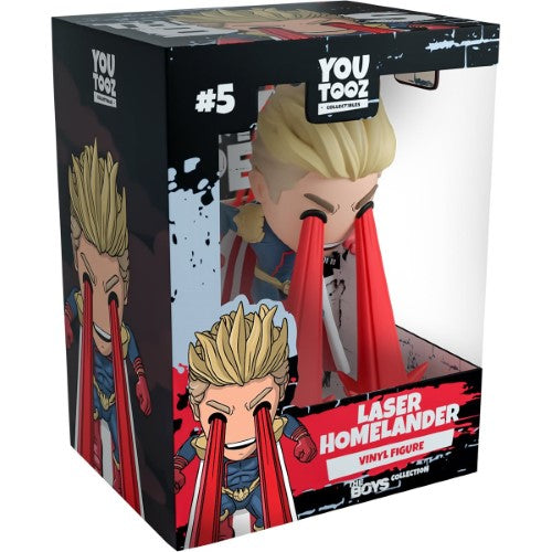 Youtooz Vinyl Figurine of Homelander from The Boys, showcasing his laser vision, iconic costume, and dramatic pose.