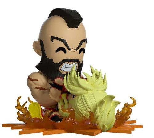 Youtooz Zangief vinyl figurine, 5 inches tall, features muscular detail and dynamic slam pose against defeated Ken.