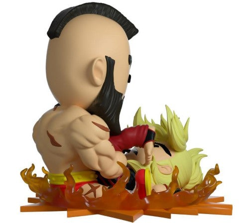 5-inch Youtooz Zangief vinyl figurine depicting a muscular fighter slamming Ken, complete with detailed scars and dynamic effects.