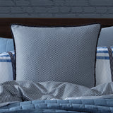 Yarmouth Blue European Pillowcase with fray edge trim and micro geo pattern, crafted from soft 100% cotton sateen.