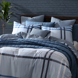 Elegant Yarmouth Blue duvet cover set for double beds, featuring oversized tartan pattern and luxurious cotton sateen fabric.