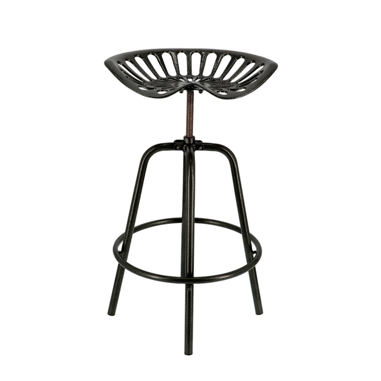 Black tractor-style bar stool with height adjustment, comfortable seating, and footrest, dimensions 50 x 48 x 70cm.