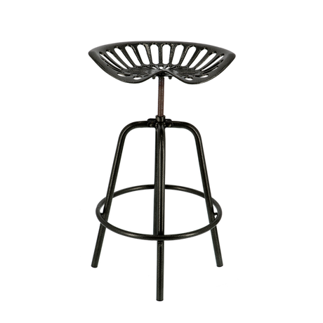 Black tractor-style bar stool with height adjustment, comfortable seating, and footrest, dimensions 50 x 48 x 70cm.