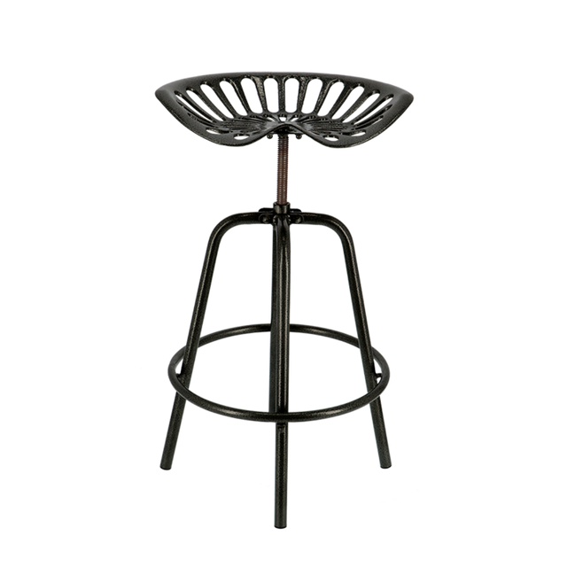 Black tractor-style bar stool with height adjustment, comfortable seating, and footrest, dimensions 50 x 48 x 70cm.