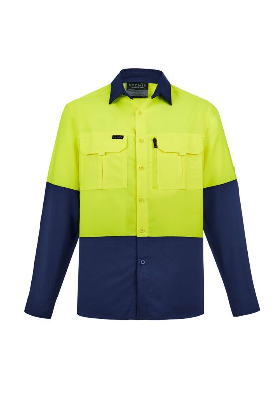 Mens Hi Vis Outdoor L/S Shirt - Yellow/Navy (XS)