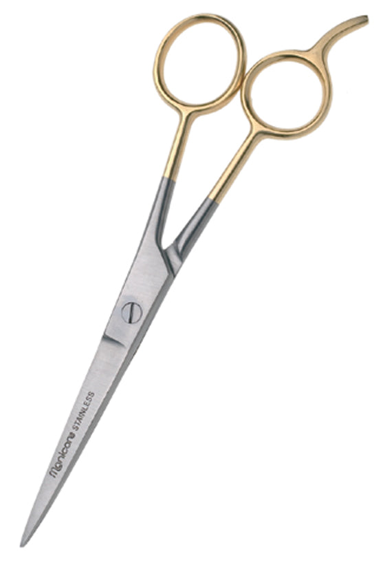 Manicare Hairdressing Scissors featuring precision-ground blades, extra large grip, and luxurious 24k gold-plated handles.