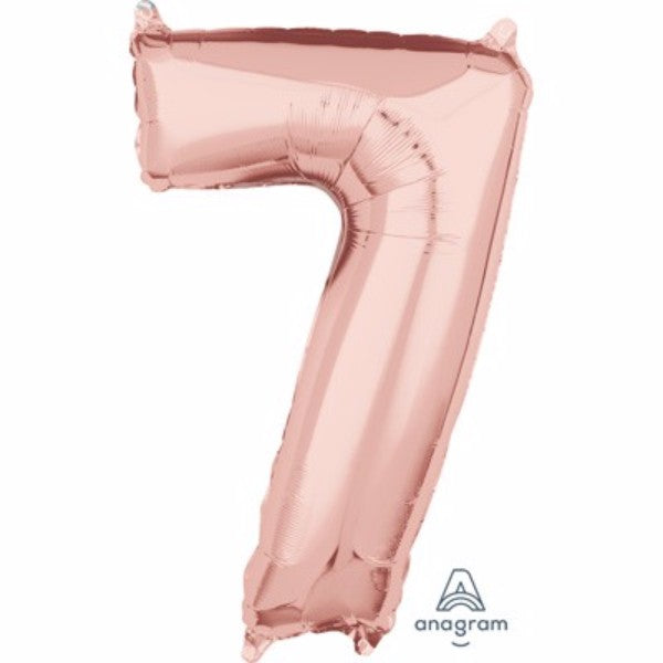 Rose gold number seven foil balloon, 66cm, perfect for birthdays and anniversaries, adds elegance to any celebration.