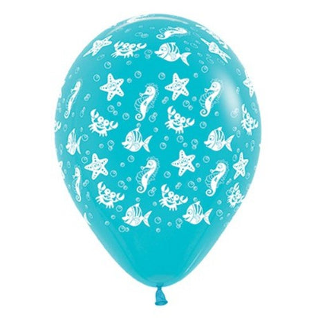 Vibrant 30cm Caribbean blue sea creatures balloons, perfect for ocean-themed parties and celebrations - pack of 6.