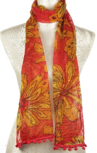 Scarf - Polyester with Pompom (Orange)