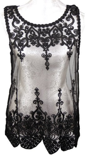 Top - Guipure Lace with Flowers (Black)