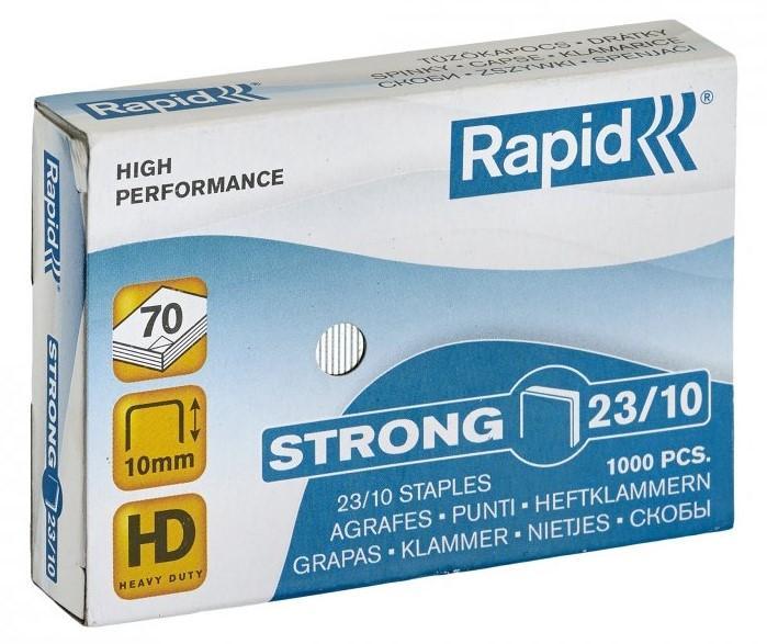 Box of 1,000 heavy-duty 23/10mm staples for strong performance, capable of stapling up to 70 sheets.