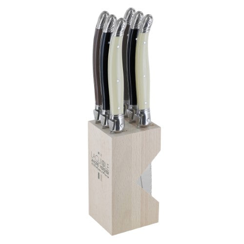 Steak Knife Set in Block - ANDRE VERDIER Black/White (6 Piece Assorted)