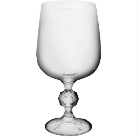 Set of 6 Bohemia Claudia crystal red wine glasses with diamond ball stem design, ideal for elegant drink presentation.