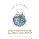 Ferris Wheel Press Bathurst Blue Denim fountain pen ink in a 38ml bottle, featuring a medium acid-washed denim hue with silver undertones.