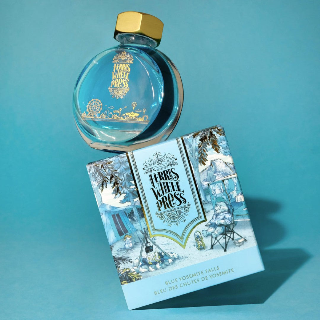 Ferris Wheel Press Blue Yosemite Falls fountain pen ink in 38ml captures the tranquil essence of Yosemite's waterfalls and skies.