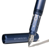 Elegant aluminum fountain pen with intricately etched chandeliers, versatile for all writing adventures.