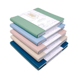 Elegant B6 wide dotted notebook with vegan leather cover, 176 pages of acid-free paper, perfect for organization and creativity.