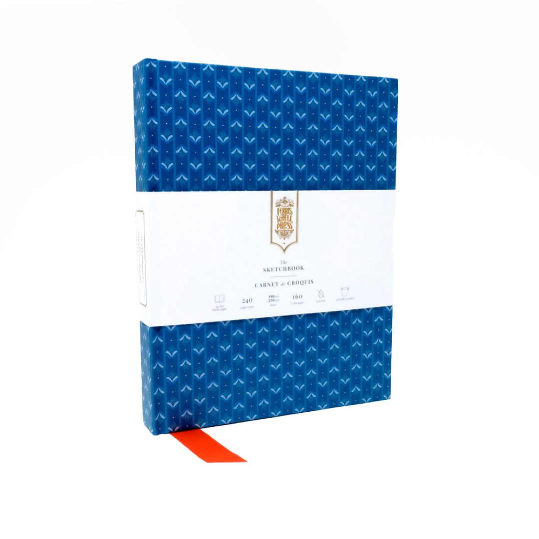 Timeless blue sketchbook with 240 high-quality, acid-free pages, 160gsm, ideal for artists and creatives.