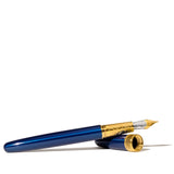 Ferris Wheel Press Joule Luna Celeste Fine fountain pen in brass with blue lacquer, gold plating, and steel nib, beautifully crafted.