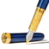 Elegant Ferris Wheel Press fountain pen in Sapphire Lacquer, features dual gold plating and a smooth two-tone steel nib.