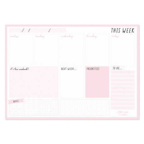 Pukka Carpe Diem Weekly Planner Pad in Ballerina Pink with 60 tear-away sheets for organized weekly planning.