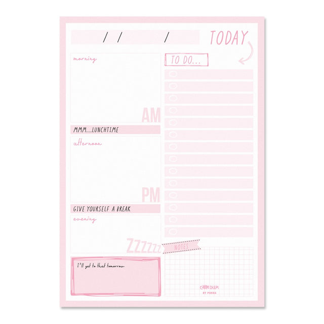 Ballerina Pink daily planner pad featuring 60 tear-off sheets for to-dos, schedules, and notes, perfect for busy lives.