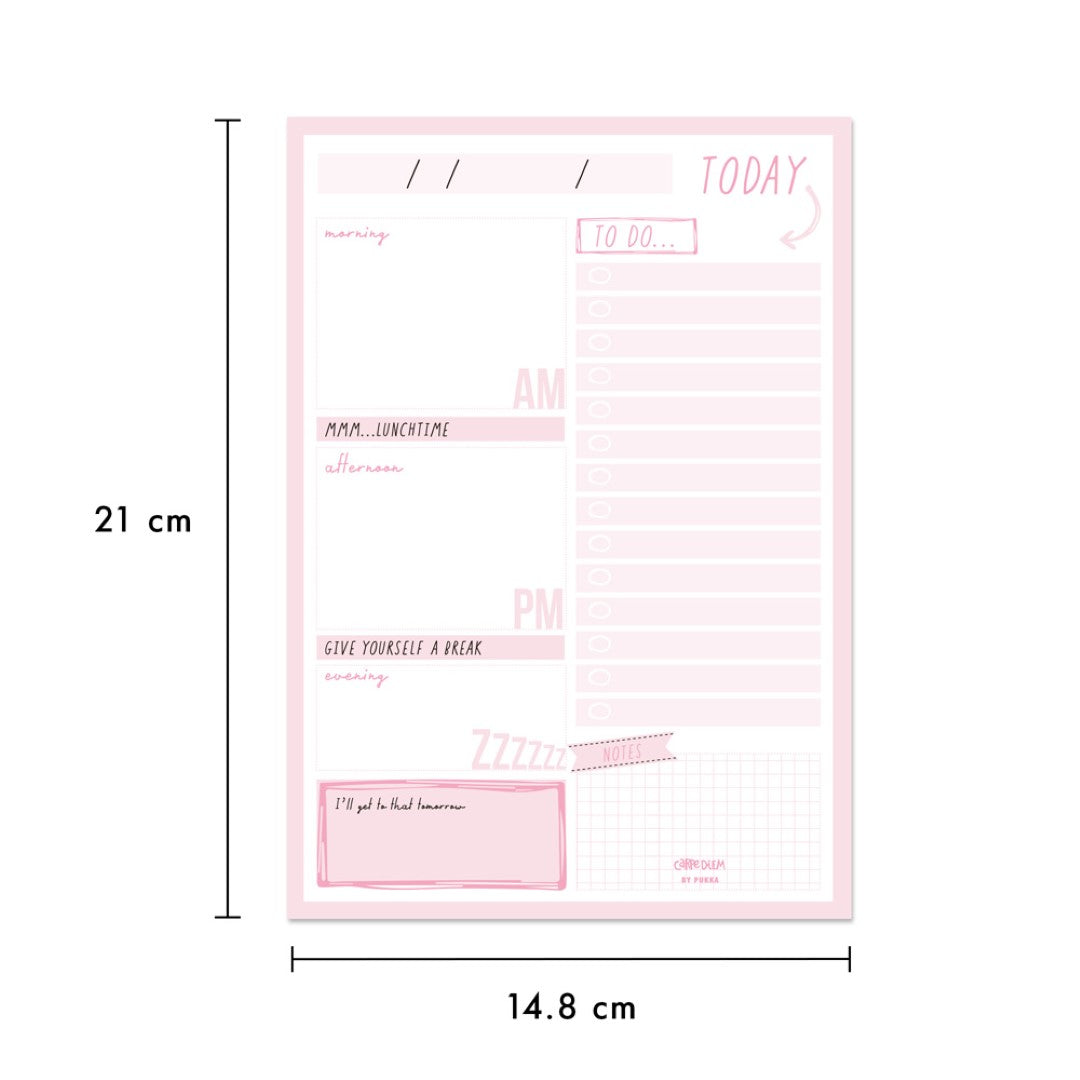 Pukka Carpe Diem Daily Planner Pad in Ballerina Pink, featuring 60 tear-off sheets for effective daily organization.