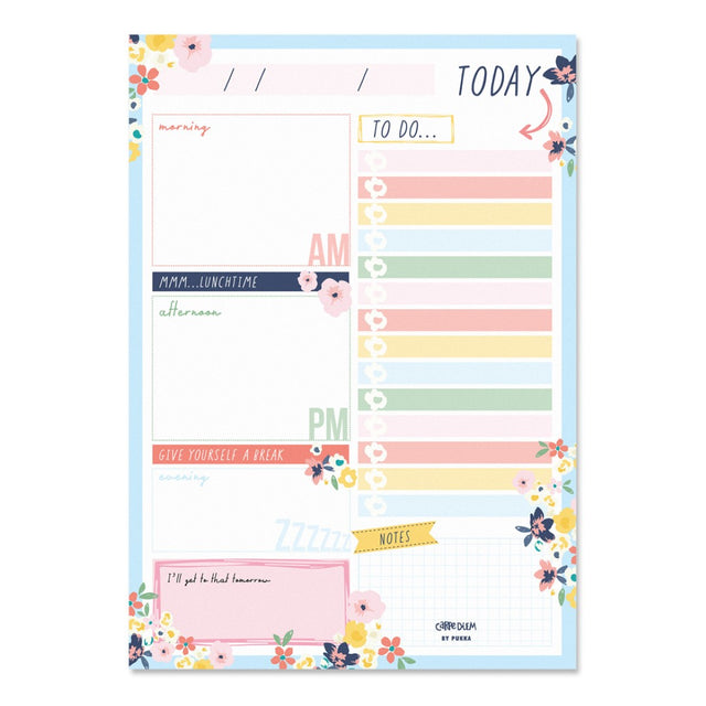 Floral daily planner pad with 60 tear-off sheets for effective scheduling and to-do lists, perfect for organizing daily tasks.