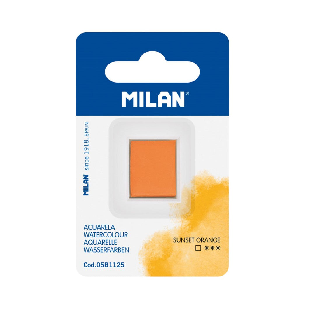 Milan Watercolour Paint Half Pan Refill in Sunset Orange, vibrant, non-toxic, opaque, and fade-resistant for artists.