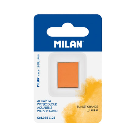 Milan Watercolour Paint Half Pan Refill in Sunset Orange, vibrant, non-toxic, opaque, and fade-resistant for artists.